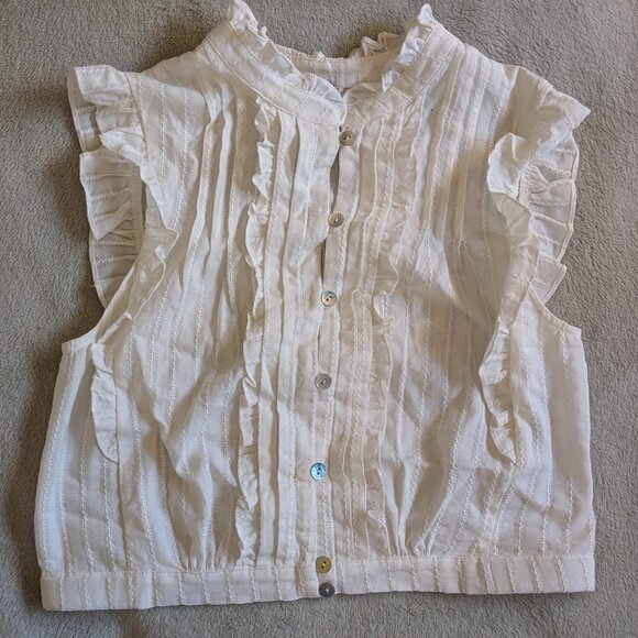 WOMEN'S PLENTY BY TRACY REESE TOP S Small White Lace Blouse Button Up High Neck - Picture 1 of 6